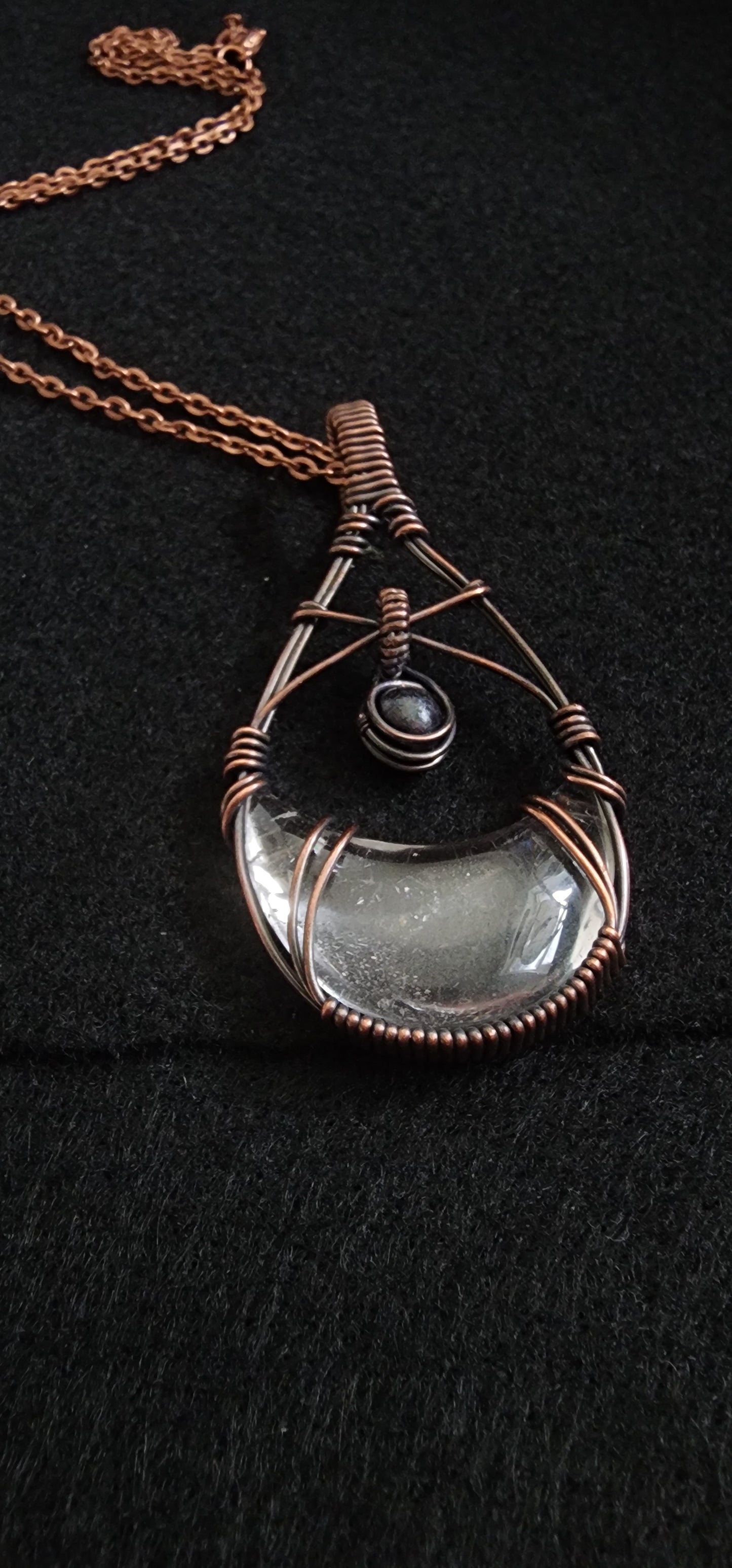Clear Quartz Moon and Black Freshwater Pearl
