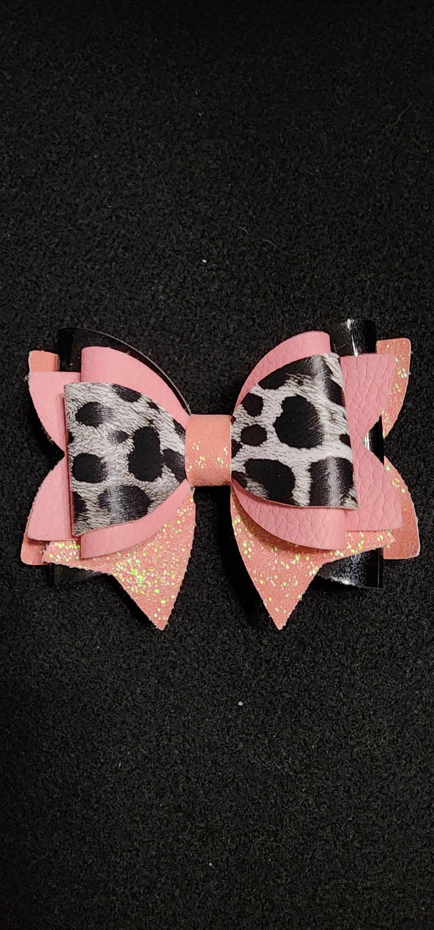 Cow, matte pink, sparkly pink and shiny black