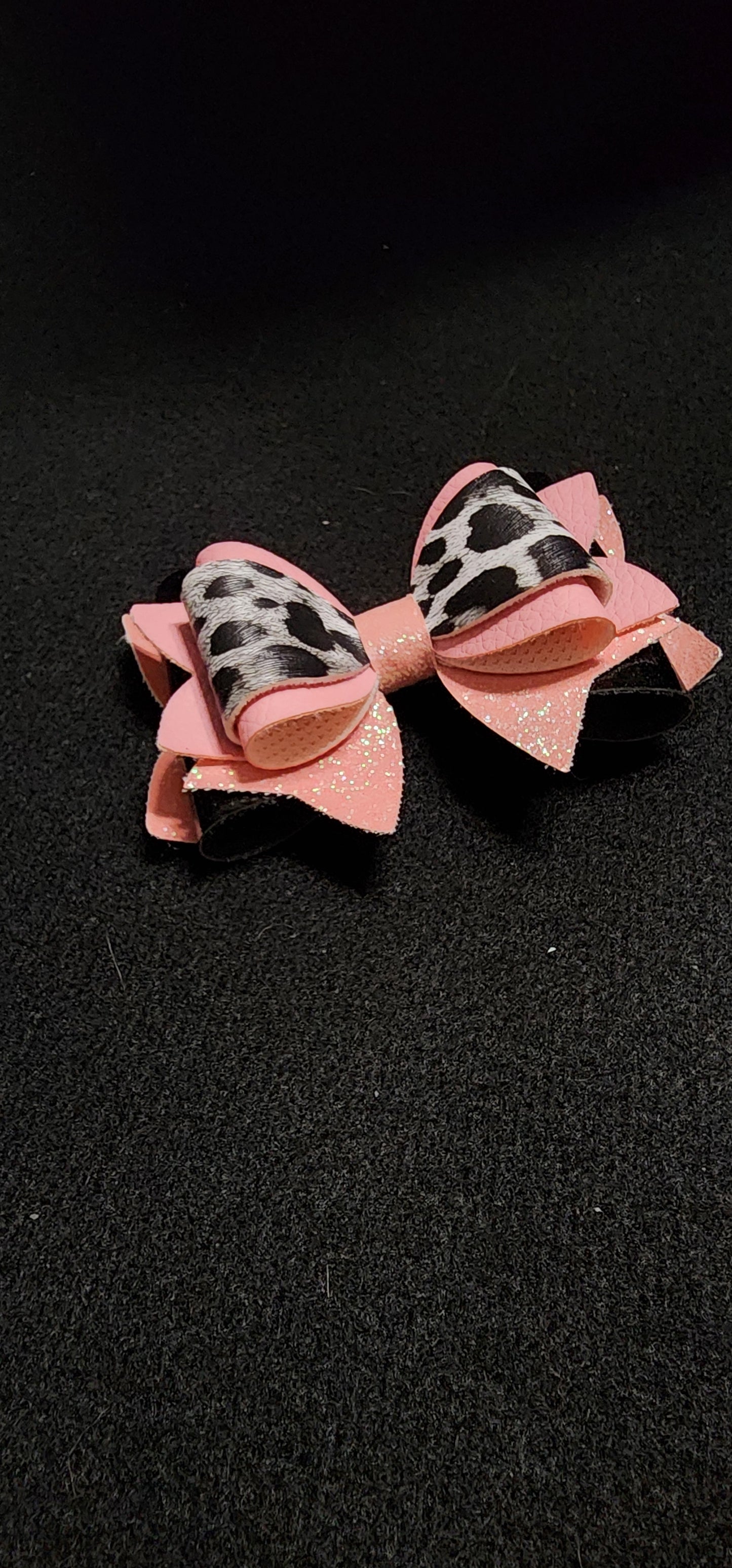 Cow, matte pink, sparkly pink and shiny black