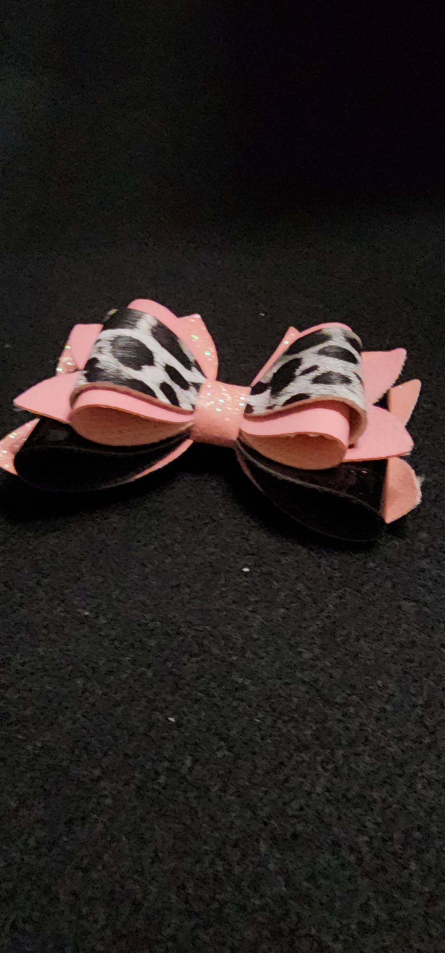 Cow, matte pink, sparkly pink and shiny black