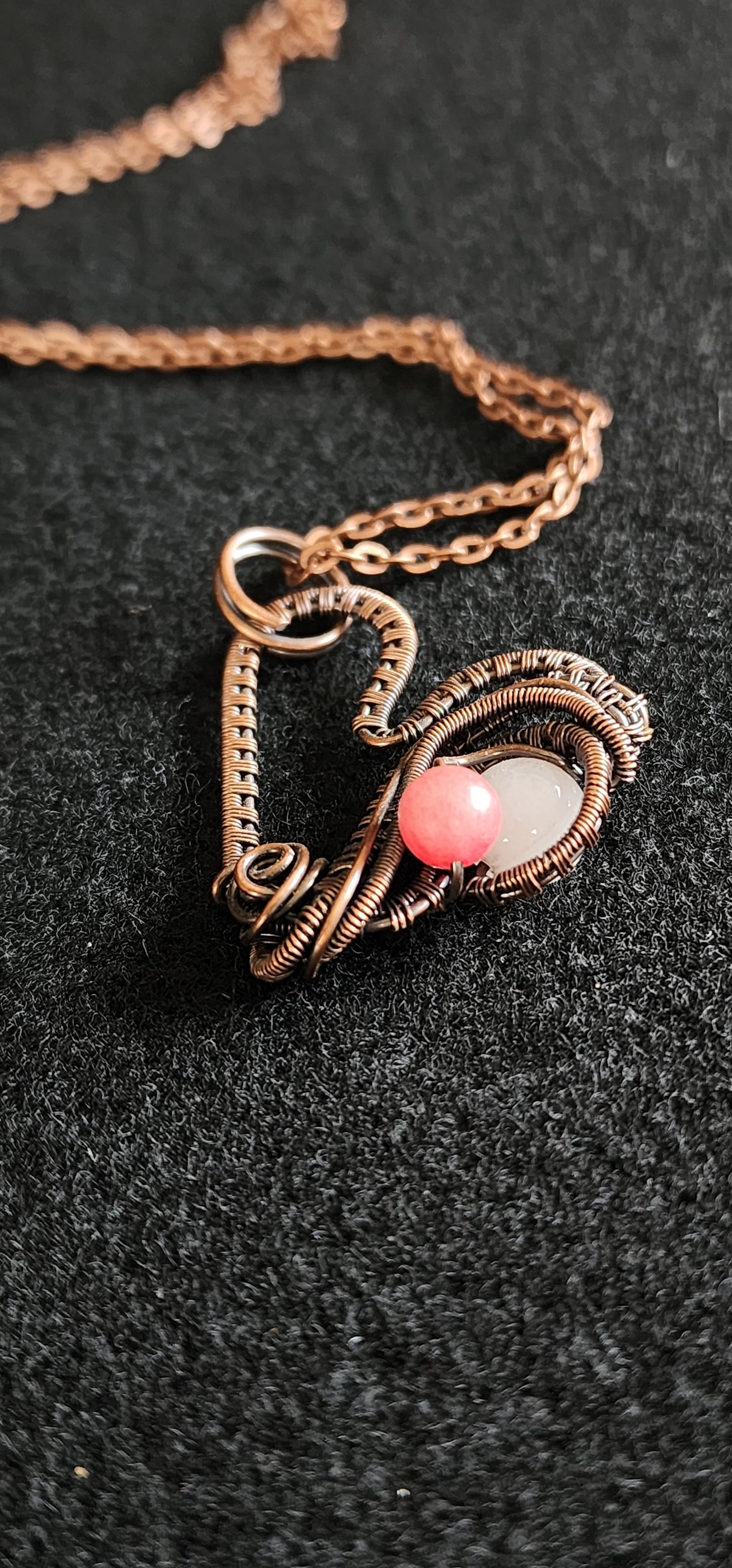 Copper Heart with Rose Quartz and Dyed Agate