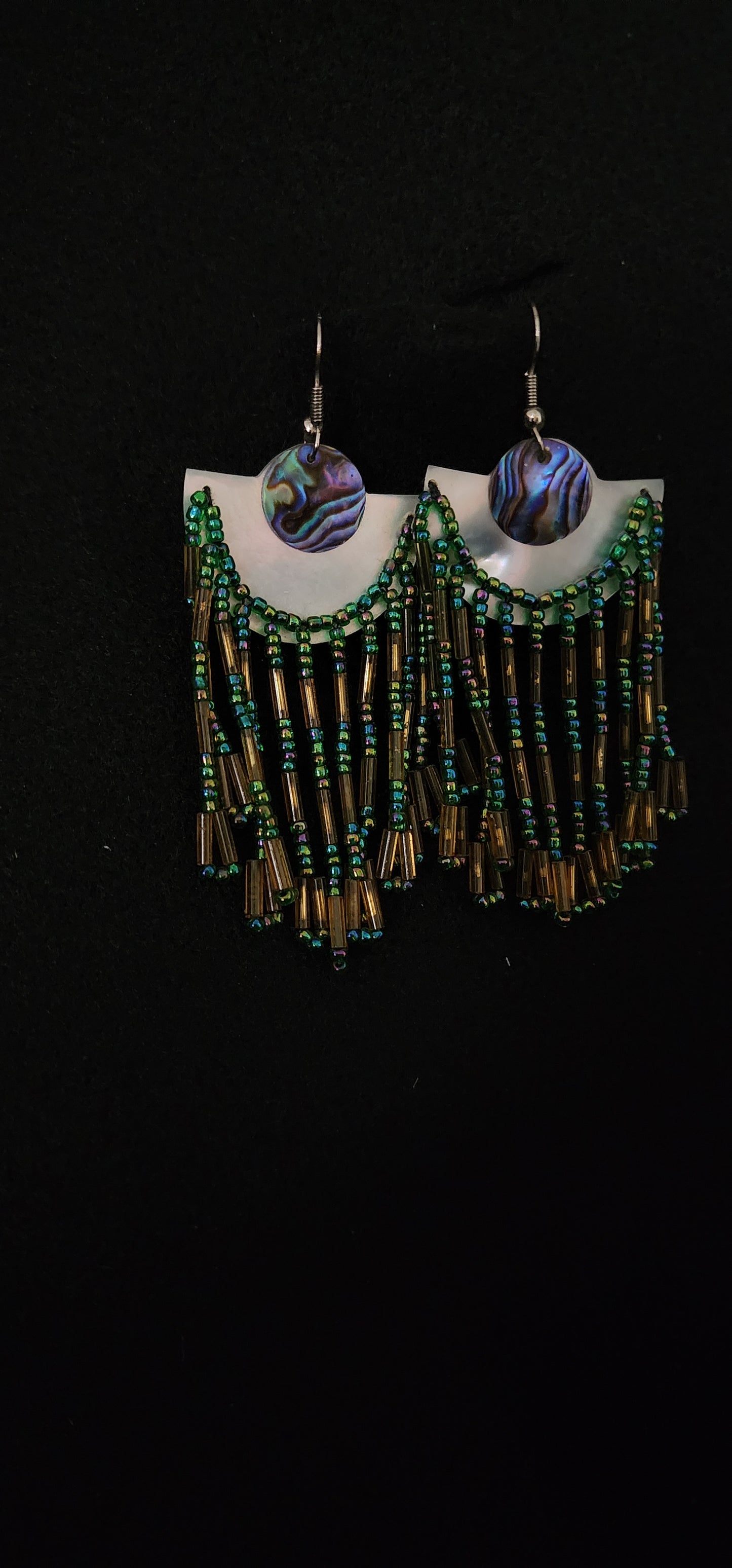 Beaded earrings with small abalone shell