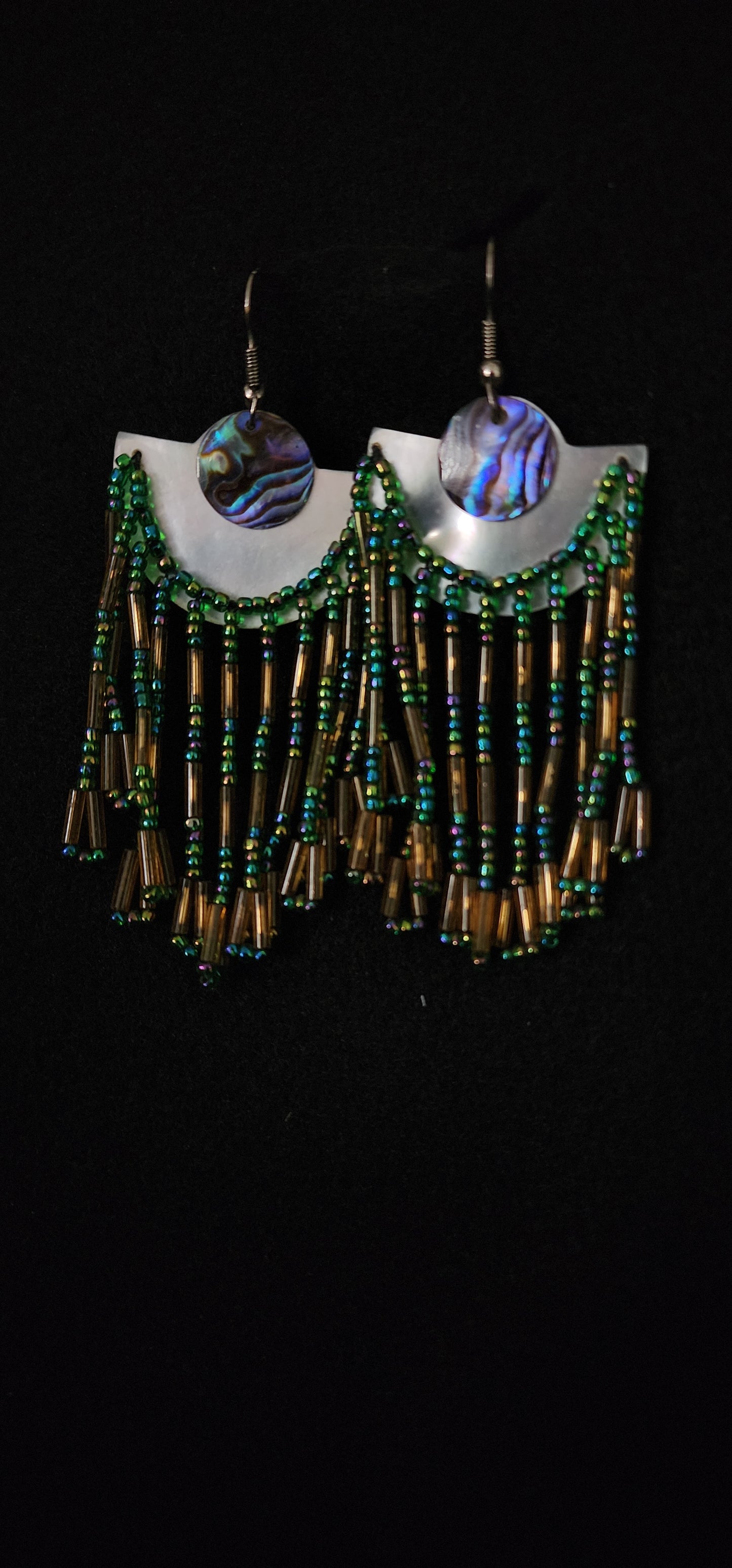 Beaded earrings with small abalone shell