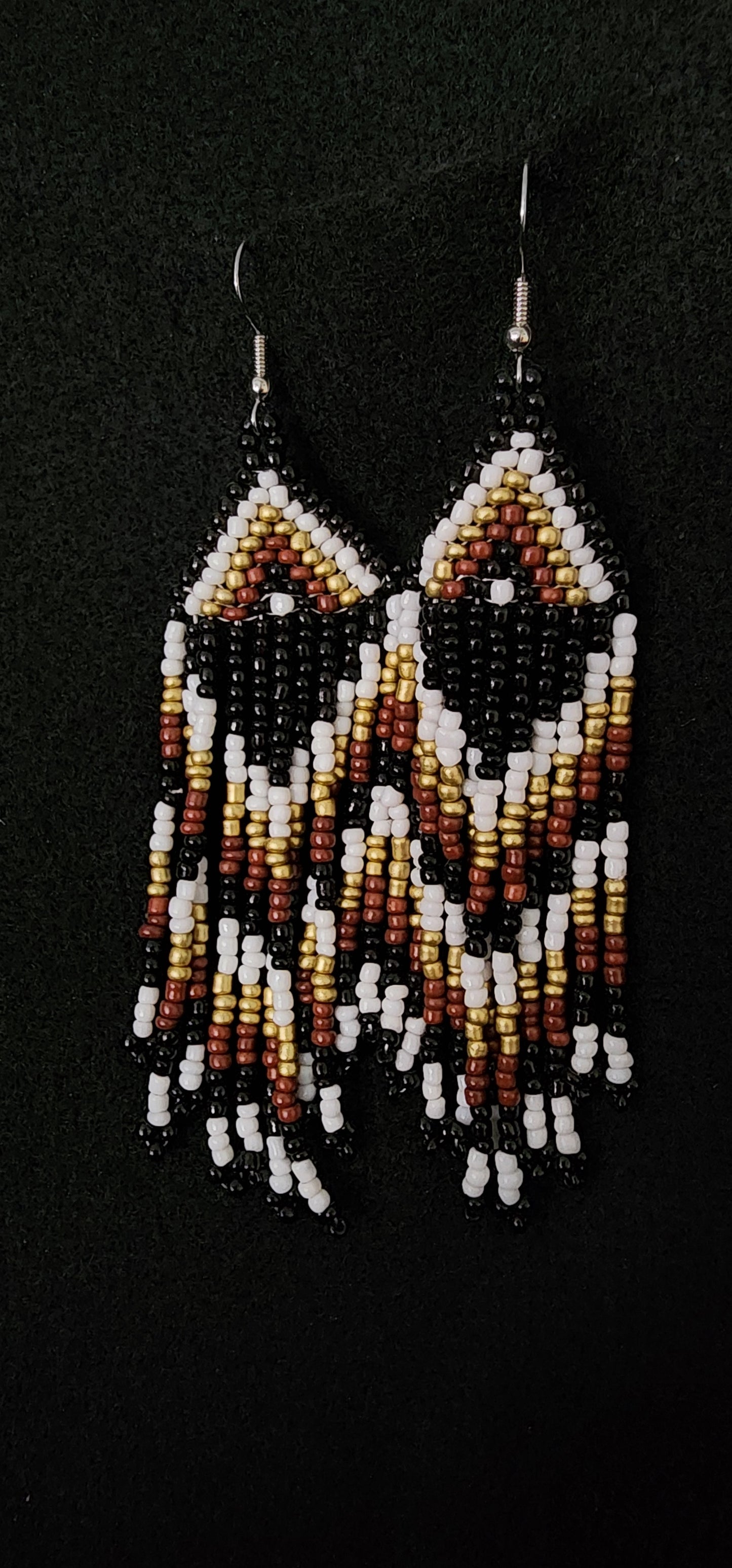 Beaded black, white and brown earrings
