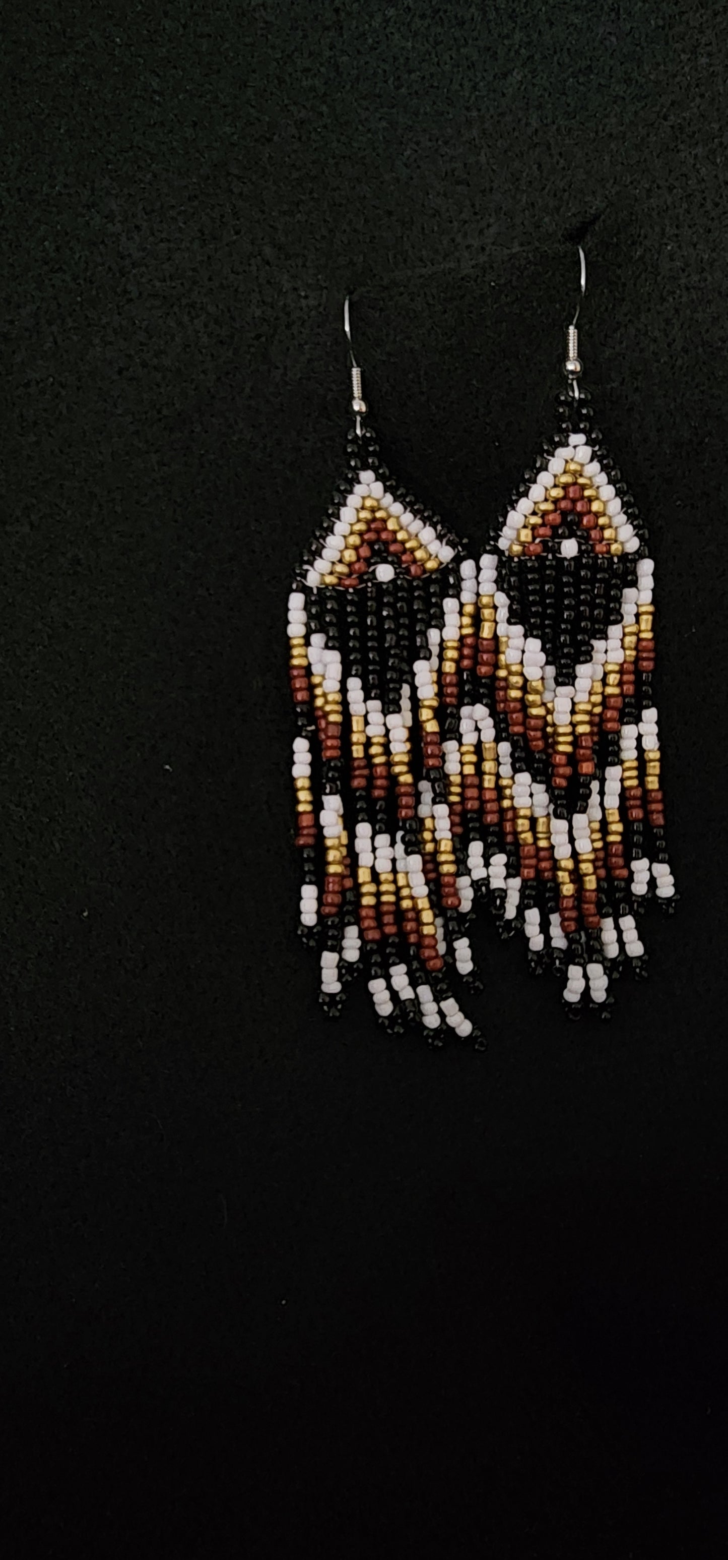 Beaded black, white and brown earrings